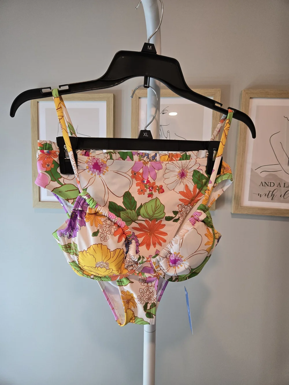 Cupshe White Floral Bikini Set with Yellow, Orange, Green & Purple Accents